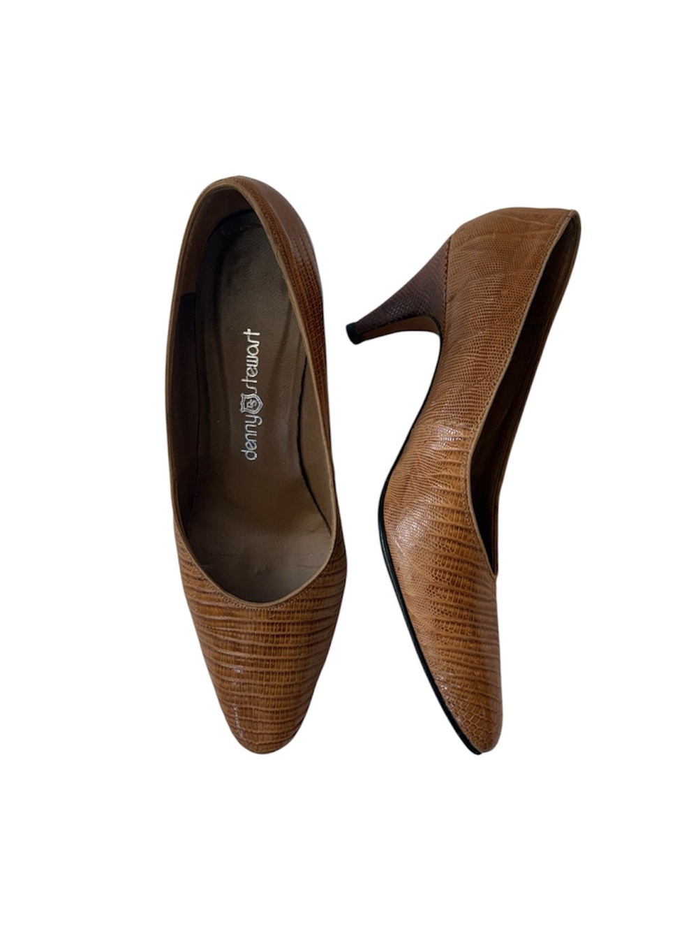 Denny Stewart Leather Brown Reptile Texture Heels